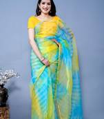 Blue & Yellow Tie and Dye Organza Saree