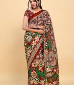 Traditional Elephant print Cotton Saree with Unstitched Blouse