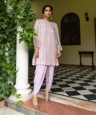 Lavender stripes kurti set 1