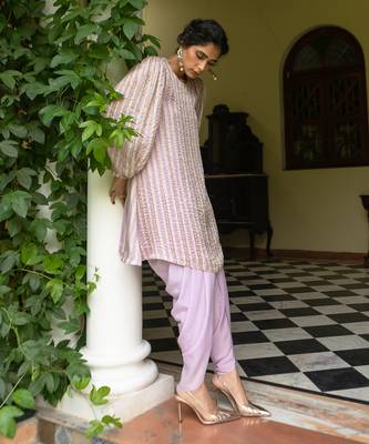 Lavender stripes kurti set 2