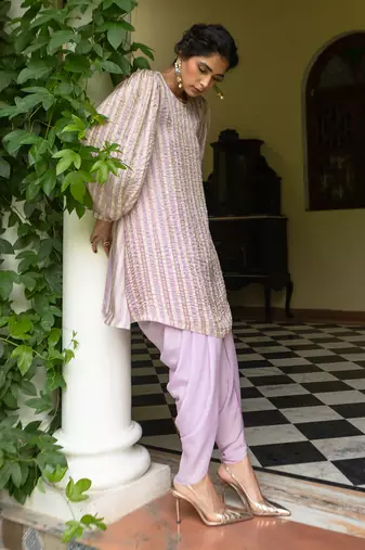 Lavender stripes kurti set