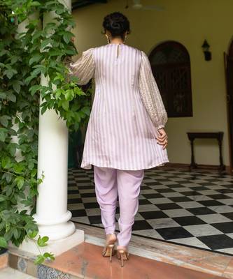 Lavender stripes kurti set 4