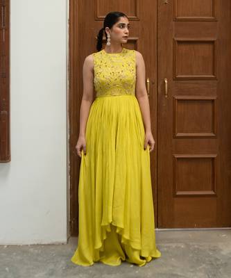 Citric yellow high low anarkali set 1