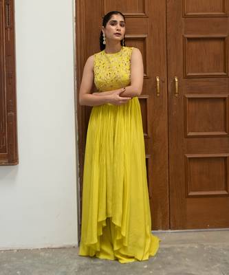 Citric yellow high low anarkali set 2