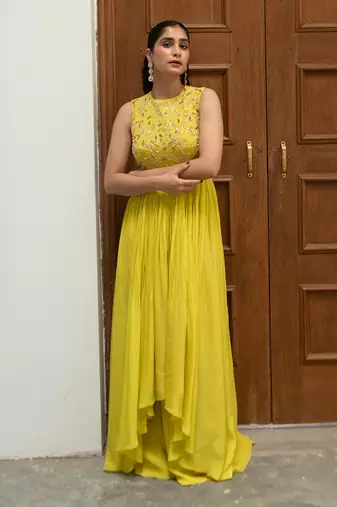 Citric yellow high low anarkali set