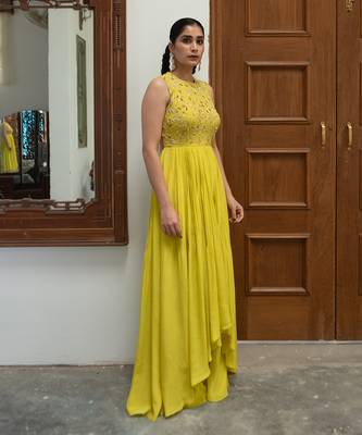 Citric yellow high low anarkali set 3