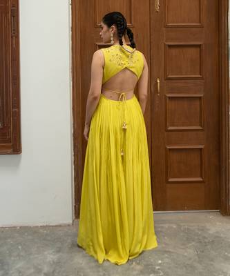 Citric yellow high low anarkali set 4