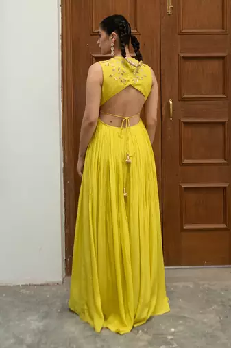Citric yellow high low anarkali set