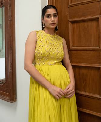 Citric yellow high low anarkali set 5