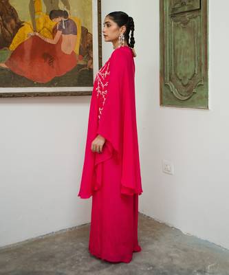 Rani pink one shoulder jaal palazzo set 2