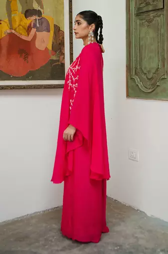 Rani pink one shoulder jaal palazzo set