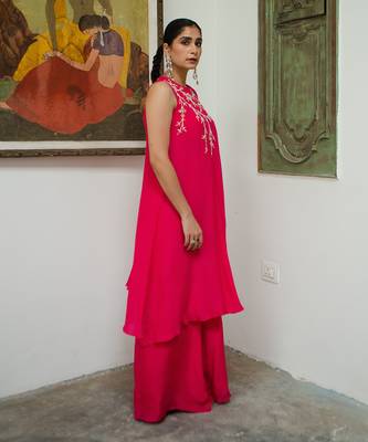 Rani pink one shoulder jaal palazzo set 3