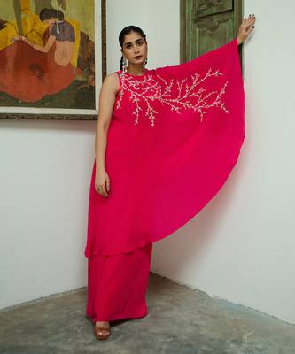 Rani pink one shoulder jaal palazzo set 4