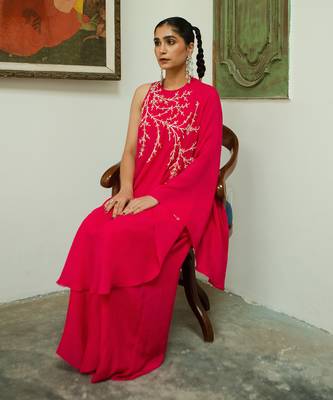 Rani pink one shoulder jaal palazzo set 5