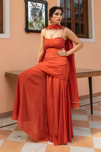 Rust step ruching sharara set