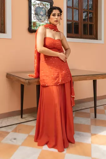 Rust step ruching sharara set