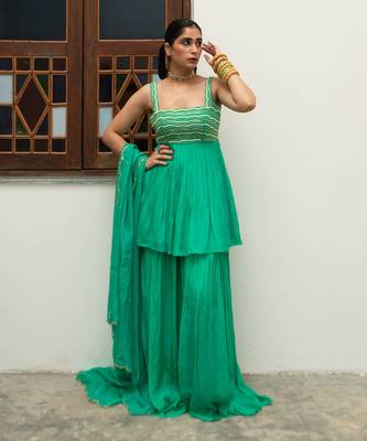 Turquoise scallop sharara set 1