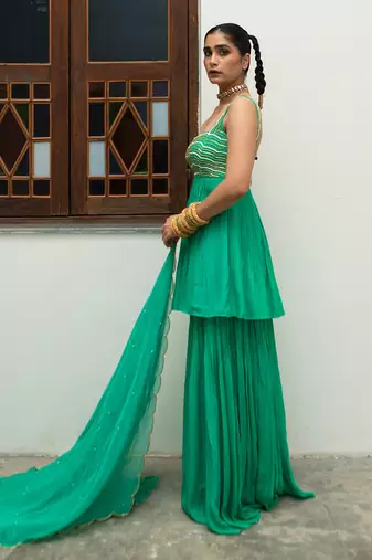 Turquoise scallop sharara set