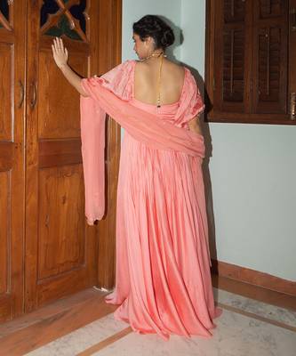 Peach pink ruching anarkali 3