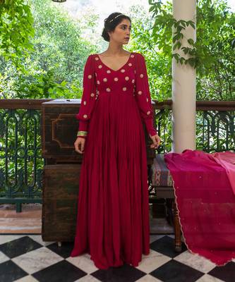 Magenta pink butti anarkali 1