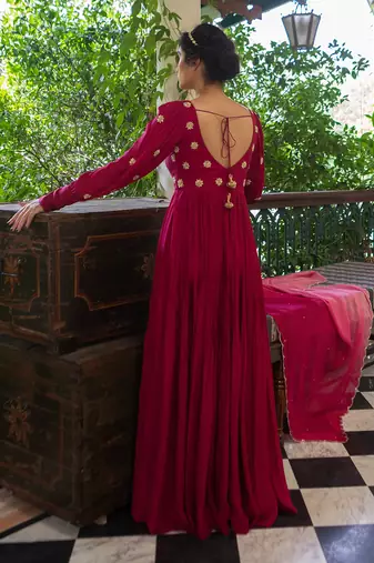Magenta pink butti anarkali