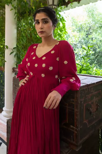 Magenta pink butti anarkali