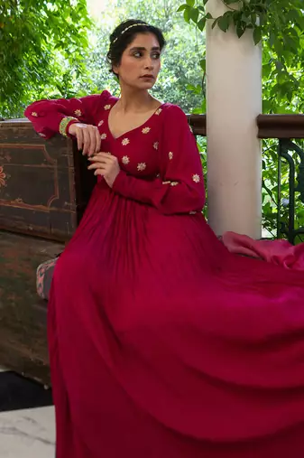Magenta pink butti anarkali