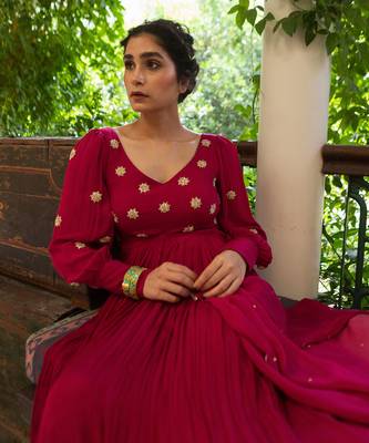 Magenta pink butti anarkali 5