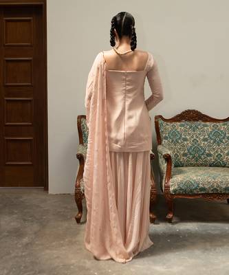 Light baby pink ruching sharara set 2