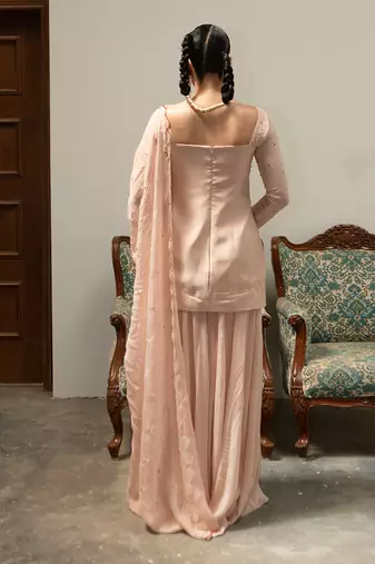 Light baby pink ruching sharara set
