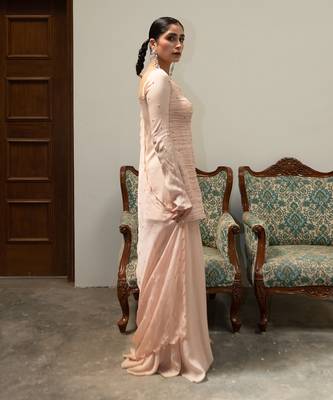 Light baby pink ruching sharara set 3