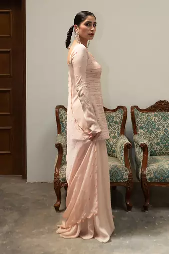 Light baby pink ruching sharara set