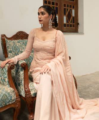 Light baby pink ruching sharara set 4