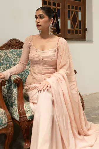 Light baby pink ruching sharara set