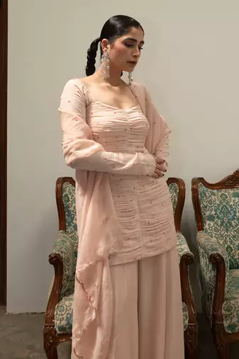 Light baby pink ruching sharara set