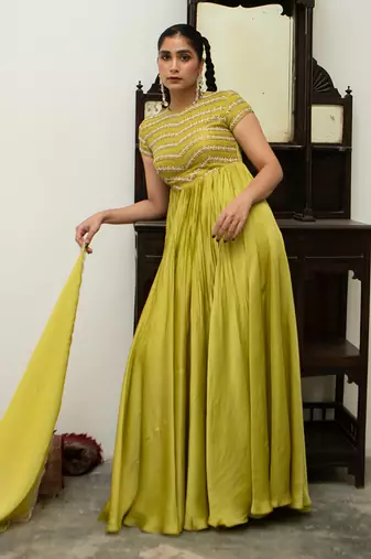 Lime bandhgala anarkali