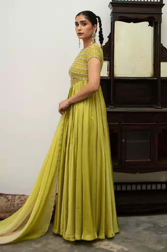 Lime bandhgala anarkali