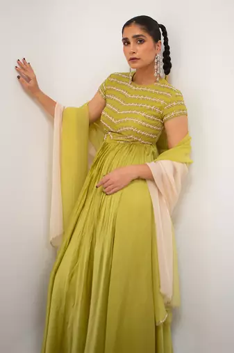 Lime bandhgala anarkali