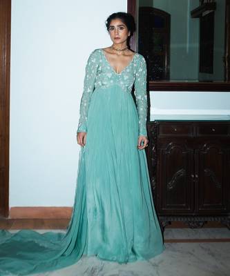 Dark mint jaal scallop anarkali 1