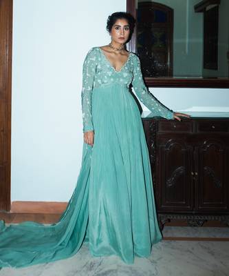 Dark mint jaal scallop anarkali 2