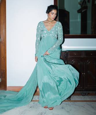 Dark mint jaal scallop anarkali 3