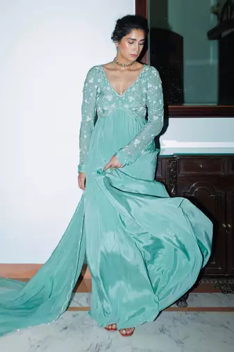 Dark mint jaal scallop anarkali