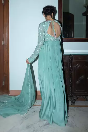Dark mint jaal scallop anarkali