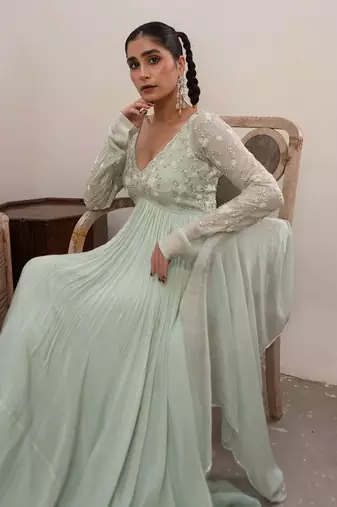 Light mint jaal scallop anarkali