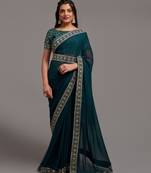 More Peach Colour Chinnon Silk Embroidery Lace Border Saree WITH UN-STITCHED BLOUSE