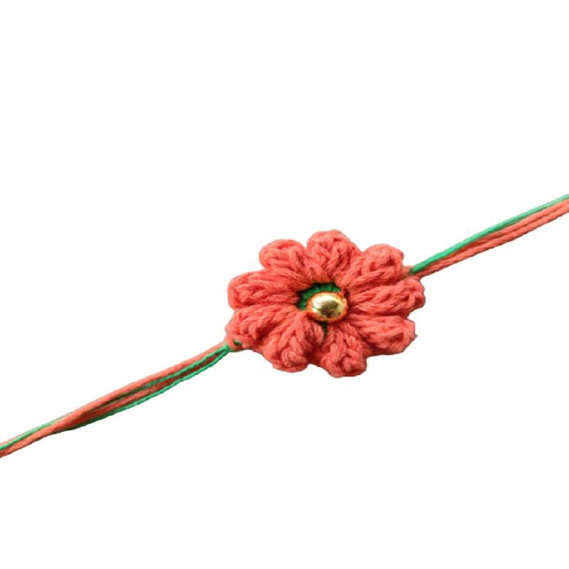 C-Knits Crochet handmade ecofriendly flower Kids Rakhi - Orange (CTRI-14-001)