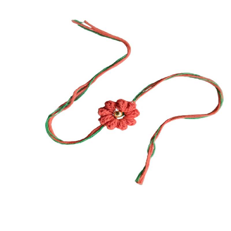 C-Knits Crochet handmade ecofriendly flower Kids Rakhi - Orange (CTRI-14-001)