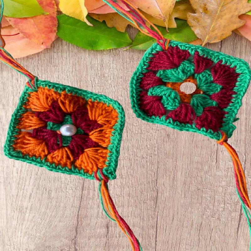 C-Knits Crochet handmade ecofriendly flower Kids Rakhi - orange