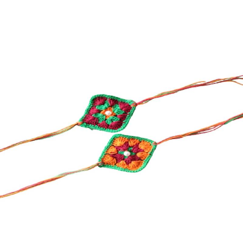 C-Knits Crochet handmade ecofriendly flower Kids Rakhi - orange