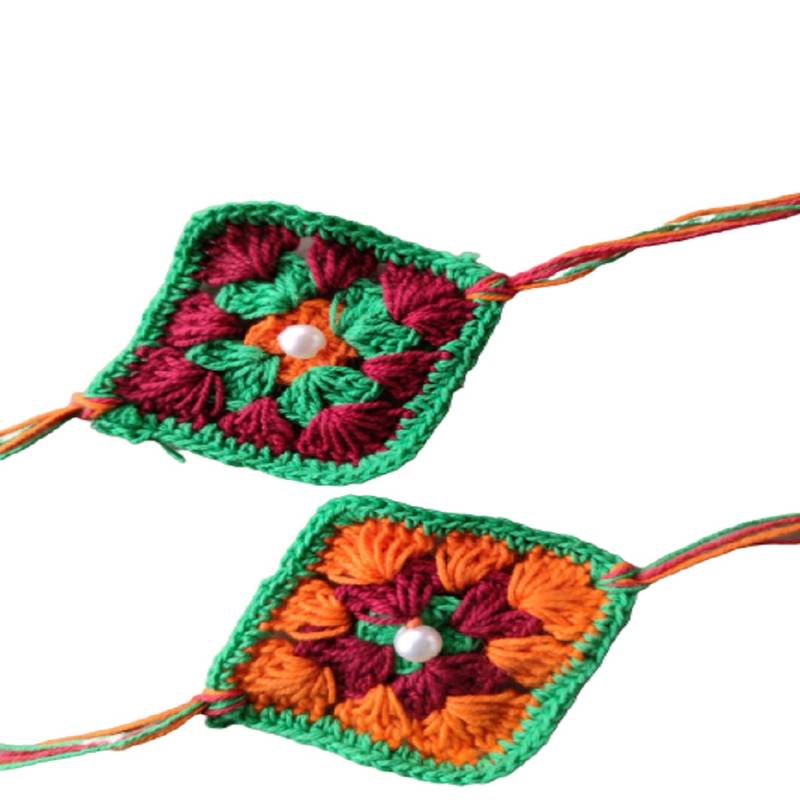 C-Knits Crochet handmade ecofriendly flower Kids Rakhi - orange